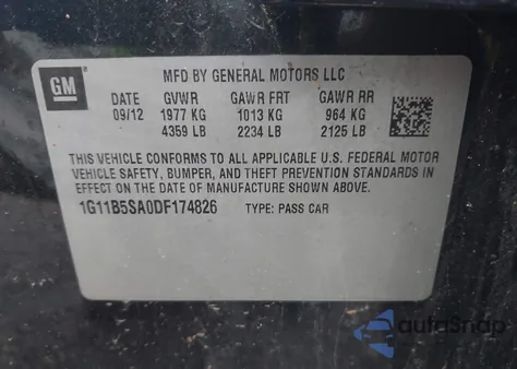 2013 Chevrolet Malibu 1Ls z USA, uszkodzony, nr VIN 1G11B5SA0DF174826